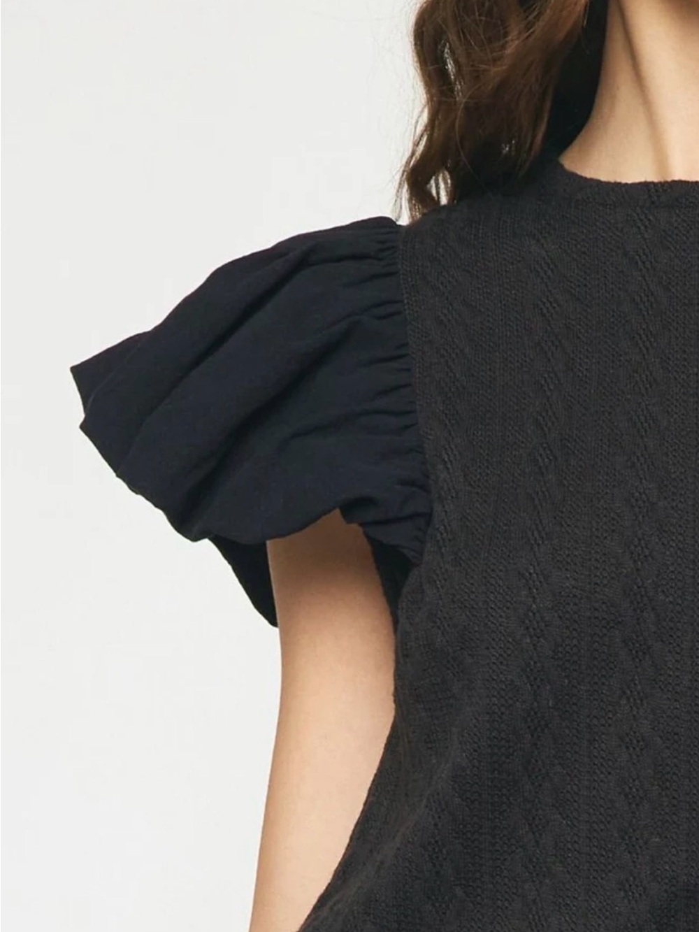 Black Puff Sleeve Knit Top